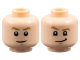 Part No: 3626pb3760  Name: Minifigure, Head Dual Sided Dark Tan Eyebrows, Medium Nougat Chin Dimple, Grin / Lopsided Grin with Raised Eyebrow Right Pattern