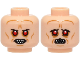 Part No: 3626pb3761  Name: Minifigure, Head Dual Sided Alien with Red Eyes, Bared Pointed Teeth, Medium Nougat Wrinkles, Neutral / Frown with Wide Open Mouth Pattern