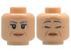 Part No: 3626pb3825  Name: Minifigure, Head Dual Sided Female Dark Bluish Gray Eyebrows, Double Eyelashes, Medium Nougat Jowl Lines, Forehead Creases and Wrinkles, Nougat Lips, Grin / Sleeping with Closed Eyes Pattern