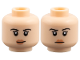 Part No: 3626pb3839  Name: Minifigure, Head Dual Sided Female Black Eyebrows and Double Eyelashes, Nougat Lips, Slight Lopsided Grin / Stern Pattern
