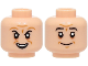 Part No: 3626pb3860  Name: Minifigure, Head Dual Sided Black Eyebrows, Nougat Eye Shadow, Medium Nougat Wrinkles, Crooked Open Mouth Smile with Top Teeth / Stern Grin Pattern
