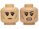 Part No: 3626pb3874  Name: Minifigure, Head Dual Sided Female Dark Brown Eyebrows, Black Double Eyelashes, Medium Nougat Cheek Lines, Nougat Lips, Neutral / Angry Bared Teeth Pattern