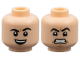 Part No: 3626pb3904  Name: Minifigure, Head Dual Sided Black Eyebrows, Medium Nougat Dimples, Open Mouth Smile with Top Teeth and Raised Eyebrow / Scowl Pattern