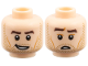 Part No: 3626pb3957  Name: Minifigure, Head Dual Sided Dark Brown Eyebrows, Medium Nougat Cheek Lines, Dark Tan Stubble, Lopsided Open Mouth Grin / Confused with Raised Eyebrow Right Pattern