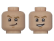 Part No: 3626pb3960  Name: Minifigure, Head Dual Sided Dark Tan Eyebrows, Medium Nougat Chin Dimple, Lopsided Grin / Open Mouth Smile with Teeth Pattern