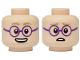 Part No: 3626pb3968  Name: Minifigure, Head Dual Sided Dark Tan Eyebrows, Dark Purple Round Glasses, Open Mouth Grin with Top Teeth / Worried Pattern