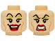Part No: 3626pb3982  Name: Minifigure, Head Dual Sided Female Black Eyebrows, Lime Eye Shadow, Medium Nougat Cheek Lines, Red Lips, Open Mouth Smile with Tongue and Top Teeth / Angry Scowl Pattern
