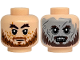 Part No: 3626pb4009  Name: Minifigure, Head Dual Sided Dark Brown Thick Bushy Eyebrows, Black Eyes, White Glints, Medium Brown Beard and Moustache, Medium Nougat Wrinkles, Closed Mouth Neutral / Dark Bluish Gray Wrinkles, Open Mouth Angry Bared Teeth, Light Bluish Gray Face Pattern