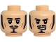 Part No: 3626pb4010  Name: Minifigure, Head Dual Sided Dark Brown Eyebrows, Sideburns, Moustache and Goatee, Medium Nougat Cheek Lines, Black Eyes and Closed Mouth Neutral / Open Mouth Angry with Teeth Pattern