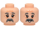 Part No: 3626pb4016  Name: Minifigure, Head Dual Sided Dark Bluish Gray Bushy Eyebrows and Thick Moustache, Medium Nougat Forehead Lines and Dimples, Grin / Open Mouth Smile with Teeth Pattern