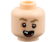 Part No: 3626pb4021  Name: Minifigure, Head Dark Tan Bushy Eyebrows, Nougat Eye Shadow and Scar, Crooked Open Mouth Smile with Red Tongue and Missing Teeth Pattern