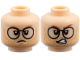 Part No: 3626pb4023  Name: Minifigure, Head Dual Sided Dark Orange Eyebrows, Black Round Glasses, Medium Nougat Beard Stubble, Nougat Chin Dimple, Frown / Angry Open Mouth with Teeth Pattern