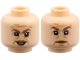 Part No: 3626pb4024  Name: Minifigure, Head Dual Sided Female Medium Brown Eyebrows, Medium Nougat Lips, Forehead Lines and Wrinkles, Open Mouth Smile with Teeth / Slight Frown Pattern