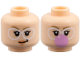 Part No: 3626pb4025  Name: Minifigure, Head Dual Sided Female Dark Tan Eyebrows, White Round Glasses, Nougat Lips and Chin Dimple, Lopsided Grin / Blowing Bright Pink Bubblegum Bubble Pattern