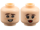 Part No: 3626pb4027  Name: Minifigure, Head Dual Sided Child Dark Brown Eyebrows, Nougat Freckles and Dimples, Open Mouth Smile with Teeth / Red Tongue Sticking Out Pattern