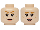 Part No: 3626pb4029  Name: Minifigure, Head Dual Sided Female Dark Orange Eyebrows, Coral Lips, Medium Nougat Eye Shadow, Cheek Lines and Dimples, Lopsided Grin / Open Mouth Smile with Teeth Pattern
