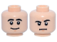 Part No: 3626pb4045  Name: Minifigure, Head Dual Sided Black Curved Eyebrows, Dark Orange Chin Dimple, Closed Mouth with Corners Smile / Frown Pattern