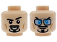 Part No: 3626pb4050  Name: Minifigure, Head Dual Sided Black Eyebrows and Goatee, Medium Nougat Cheek Lines, Grin with Teeth, Left Eyebrow Raised / Dark Azure Eyes, Silver Glasses with Bright Light Blue Lenses Pattern