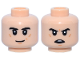 Part No: 3626pb4059  Name: Minifigure, Head Dual Sided Black Eyebrows, Dark Orange Freckles and Chin Dimple, Crooked Smile / Angry Pattern