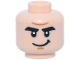 Part No: 3626pb4098  Name: Minifigure, Head Thick Black Eyebrows and Closed Mouth Smile, Medium Nougat Wrinkle and Chin Dimple  Pattern