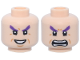 Part No: 3626pb4226  Name: Minifigure, Head Dual Sided Dark Purple Eyebrows, Dark Orange Wrinkles, Smile / Open Mouth Angry Scowl Pattern