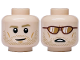 Part No: 3626pb4235  Name: Minifigure, Head Dual Sided Dark Tan Eyebrows and Beard Stubble, Medium Nougat Chin Dimple and Cheek Lines, Lopsided Grin / Dark Red Sunglasses with White Reflections, Open Mouth with Teeth Pattern