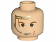 Part No: 3626px298  Name: Minifigure, Head Brown Eyebrows, Dark Orange Scars, Black Chin Dimple, Gold Headset with Microphone, Neutral Pattern