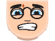 Part No: 5520pb016  Name: Tile, Round 2 x 2 Half Circle Extended with Black Eyebrows and Round Glasses, Eyes, Lightning Bolt Scar, Scared Open Mouth with Teeth Pattern (Harry Potter Face) (Sticker) - Set 76470