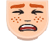 Part No: 5520pb017  Name: Tile, Round 2 x 2 Half Circle Extended with Dark Orange Eyebrows and Freckles, Squinting Eyes, Scared Open Mouth with Teeth Pattern (HP Ron Weasley Face) (Sticker) - Set 76470