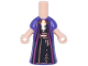 Part No: 65203pb017  Name: Micro Doll, Body with Molded Dark Purple Dress and Printed Magenta Robe Trim over Black Dress with Copper Clasp, Grain and Sash Pattern