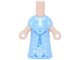 Part No: 65203pb019  Name: Micro Doll, Body with Molded Bright Light Blue Dress and Printed Blue Beaded Belt and Buttons, White Collar and Half Snowflake and Metallic Pink Accents Pattern