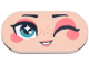 Part No: 66857pb116  Name: Tile, Round 2 x 4 Oval with Face, Black Eyebrows and Eyelashes, Dark Turquoise Eye, One Winking, Coral Eye Shadow, Cheeks and Lips, Open Mouth Smile Pattern (Anna)