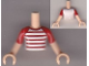 Part No: FTBpb009c01  Name: Torso Mini Doll Boy White T-Shirt with Red and White Stripes Pattern, Light Nougat Arms with Hands with Red Short Sleeves