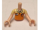 Part No: FTBpb012c01  Name: Torso Mini Doll Boy Orange Polo Shirt, Yellow Shoulders, Name Tag, Pocket Pattern, Light Nougat Arms with Hands with Yellow Short Sleeves
