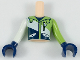 Part No: FTBpb032c01  Name: Torso Mini Doll Boy Lime, White, and Dark Blue Jacket Pattern, Lime Arm with Dark Blue Hand Left, White Arm with Dark Blue Hand Right