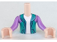 Part No: FTBpb055c01  Name: Torso Mini Doll Boy Dark Turquoise Hoodie with White Undershirt Pattern, Light Nougat Arms with Hands with Medium Lavender Sleeves