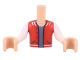Part No: FTBpb062c01  Name: Torso Mini Doll Boy Red Vest with Pockets, Sand Blue Undershirt Pattern, Light Nougat Arms with Hands with White Long Sleeves