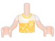Part No: FTBpb067c01  Name: Torso Mini Doll Boy White Shirt with Bright Light Orange Panel and Bright Light Yellow Pocket and Flowers Pattern, Light Nougat Arms with Hands with White Short Sleeves