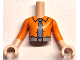 Part No: FTBpb119c01  Name: Torso Mini Doll Boy Orange Shirt with Collar, Belt with Black Buckle, Light Bluish Gray and Dark Bluish Gray Striped Tie Pattern, Light Nougat Arms with Hands with Orange Sleeves