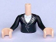 Part No: FTGpb015c01  Name: Torso Mini Doll Girl Black Jacket with White Blouse Pattern, Light Nougat Arms with Hands with Black Sleeves