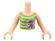 Part No: FTGpb032c01  Name: Torso Mini Doll Girl Lime Top with White Stripes and Magenta Dolphin, Starfish, Butterfly, and Swirls Pattern, Light Nougat Arms with Hands