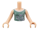 Part No: FTGpb040c01  Name: Torso Mini Doll Girl Sand Green Vest Top with Flower and Butterfly Pattern, Light Nougat Arms with Hands