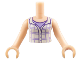 Part No: FTGpb047c01  Name: Torso Mini Doll Girl White Plaid Button Top Sleeveless with Open Collar over Lavender Shirt Pattern, Light Nougat Arms with Hands