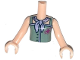 Part No: FTGpb056c01  Name: Torso Mini Doll Girl Sand Green Top with Magenta Cross Logo and Lavender Scarf Pattern, Light Nougat Arms with Hands