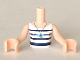 Part No: FTGpb063c01  Name: Torso Mini Doll Girl White Top with Dark Blue Stripes and Necklace Pattern, Light Nougat Arms with Hands