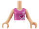 Part No: FTGpb089c01  Name: Torso Mini Doll Girl Dark Pink Top with Hearts and White Undershirt Pattern, Light Nougat Arms with Hands