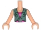 Part No: FTGpb095c01  Name: Torso Mini Doll Girl Sand Green Knotted Blouse Top over Magenta and Pink Striped Shirt Pattern, Light Nougat Arms with Hands