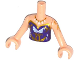 Part No: FTGpb098c01  Name: Torso Mini Doll Girl Dark Purple Strapless Top with Wings, Gold Trim and Necklace Pattern, Light Nougat Arms with Hands with Gold Tattoo