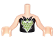 Part No: FTGpb107c01  Name: Torso Mini Doll Girl Black Top with Lime and Silver Diamond Pattern, Light Nougat Arms with Hands