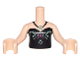 Part No: FTGpb117c01  Name: Torso Mini Doll Girl Black Strapless Top with Sand Green and Magenta Design, Leaf Pendant Necklace Pattern, Light Nougat Arms with Hands